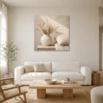 Dried Wheat Vase Serene Neutral Bedroom Wall Art Canvas Print styled in a refined neutral interior