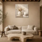 Dried Wheat Vase Serene Neutral Bedroom Wall Art Canvas Print presented in a sophisticated home setting