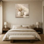 Dried Wheat Vase Serene Neutral Bedroom Wall Art Canvas Print showcased in an elegant minimalist interior