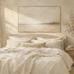 Quiet Horizon Bed Serene Neutral Bedroom Wall Art Canvas Print