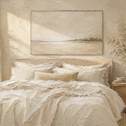 Quiet Horizon Bed Serene Neutral Bedroom Wall Art Canvas Print