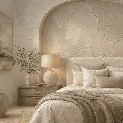 Arched Alcove Bedroom Serene Neutral Bedroom Wall Art Canvas Print