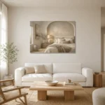 Arched Alcove Bedroom Serene Neutral Bedroom Wall Art Canvas Print styled in a refined neutral interior