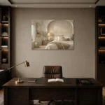Arched Alcove Bedroom Serene Neutral Bedroom Wall Art Canvas Print displayed in a contemporary gallery-inspired room