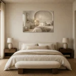 Arched Alcove Bedroom Serene Neutral Bedroom Wall Art Canvas Print showcased in an elegant minimalist interior