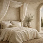 Canopy Sea View Serene Neutral Bedroom Wall Art Canvas Print