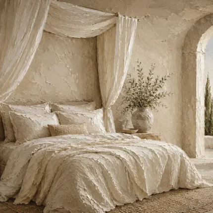 Canopy Sea View Serene Neutral Bedroom Wall Art Canvas Print