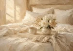 Morning Floral Tray Serene Neutral Bedroom Wall Art Canvas Print