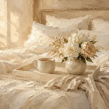 Morning Floral Tray Serene Neutral Bedroom Wall Art Canvas Print