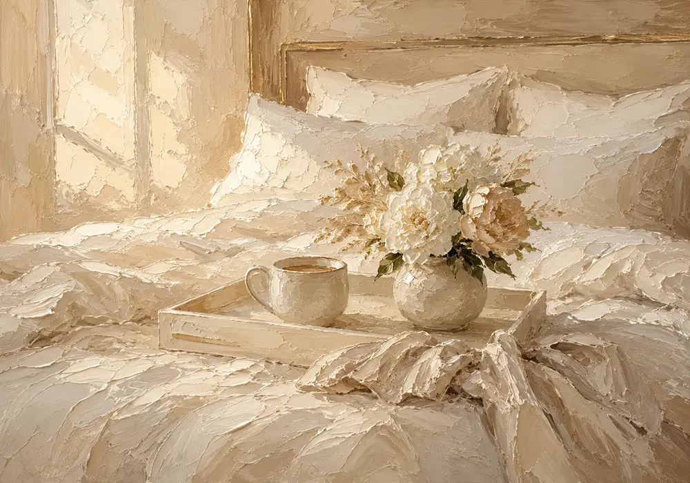 Morning Floral Tray Serene Neutral Bedroom Wall Art Canvas Print