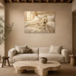 Morning Floral Tray Serene Neutral Bedroom Wall Art Canvas Print presented in a sophisticated home setting