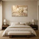 Morning Floral Tray Serene Neutral Bedroom Wall Art Canvas Print showcased in an elegant minimalist interior
