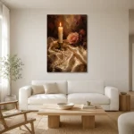 Candlelit Rose Romantic Bedroom Wall Art Canvas Print styled in a refined neutral interior