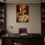 Candlelit Rose Romantic Bedroom Wall Art Canvas Print displayed in a contemporary gallery-inspired room