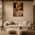 Candlelit Rose Romantic Bedroom Wall Art Canvas Print presented in a sophisticated home setting