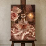 Crystal Perfume Romantic Bedroom Wall Art Canvas Print displayed on a studio easel