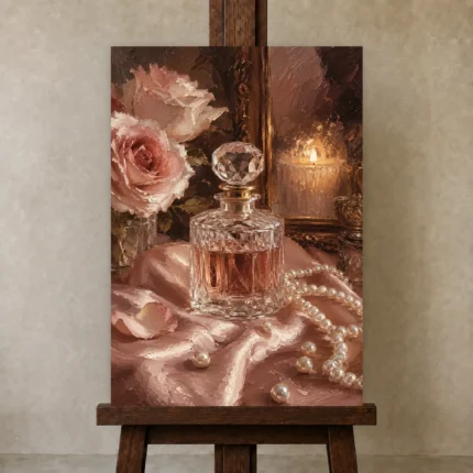 Crystal Perfume Romantic Bedroom Wall Art Canvas Print shown in Studio Easel