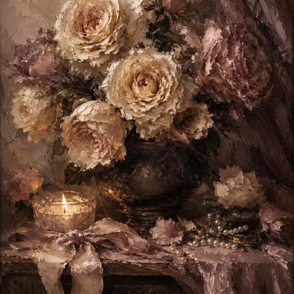 Candlelit Rose Bouquet Romantic Bedroom Wall Art Canvas Print
