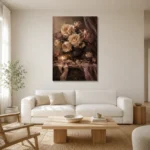 Candlelit Rose Bouquet Romantic Bedroom Wall Art Canvas Print styled in a refined neutral interior