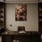 Candlelit Rose Bouquet Romantic Bedroom Wall Art Canvas Print displayed in a contemporary gallery-inspired room