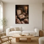 Pearl Earrings Romantic Bedroom Wall Art Canvas Print styled in a refined neutral interior