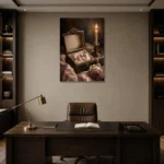 Pearl Earrings Romantic Bedroom Wall Art Canvas Print displayed in a contemporary gallery-inspired room