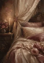 Candlelit Canopy Bed Romantic Bedroom Wall Art Canvas Print