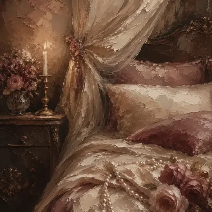 Candlelit Canopy Bed Romantic Bedroom Wall Art Canvas Print