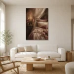 Candlelit Canopy Bed Romantic Bedroom Wall Art Canvas Print styled in a refined neutral interior
