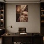 Candlelit Canopy Bed Romantic Bedroom Wall Art Canvas Print displayed in a contemporary gallery-inspired room