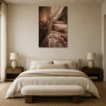 Candlelit Canopy Bed Romantic Bedroom Wall Art Canvas Print showcased in an elegant minimalist interior