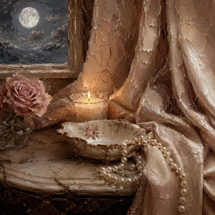 Moonlit Candle Romantic Bedroom Wall Art Canvas Print