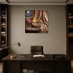 Moonlit Candle Romantic Bedroom Wall Art Canvas Print displayed in a contemporary gallery-inspired room