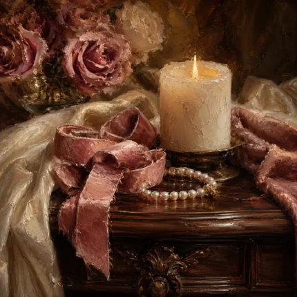 Blush Ribbon Romantic Bedroom Wall Art Canvas Print