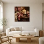 Blush Ribbon Romantic Bedroom Wall Art Canvas Print styled in a refined neutral interior