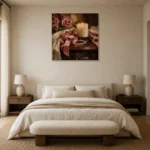 Blush Ribbon Romantic Bedroom Wall Art Canvas Print showcased in an elegant minimalist interior