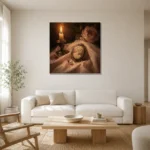 Candlelit Cameo Romantic Bedroom Wall Art Canvas Print styled in a refined neutral interior