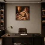 Candlelit Cameo Romantic Bedroom Wall Art Canvas Print displayed in a contemporary gallery-inspired room