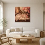 Crystal Perfume Vanity Romantic Bedroom Wall Art Canvas Print styled in a refined neutral interior