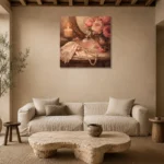 Crystal Perfume Vanity Romantic Bedroom Wall Art Canvas Print presented in a sophisticated home setting