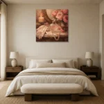 Crystal Perfume Vanity Romantic Bedroom Wall Art Canvas Print showcased in an elegant minimalist interior
