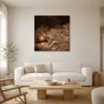 Lace and Pearls Romantic Bedroom Wall Art Canvas Print styled in a refined neutral interior