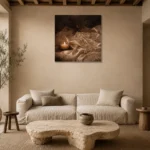 Lace and Pearls Romantic Bedroom Wall Art Canvas Print presented in a sophisticated home setting