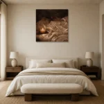 Lace and Pearls Romantic Bedroom Wall Art Canvas Print showcased in an elegant minimalist interior