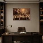 Double Candle Rose Bouquet Romantic Bedroom Wall Art Canvas Print displayed in a contemporary gallery-inspired room