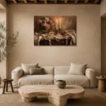 Double Candle Rose Bouquet Romantic Bedroom Wall Art Canvas Print presented in a sophisticated home setting