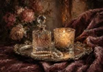 Candlelit Perfume Tray Romantic Bedroom Wall Art Canvas Print