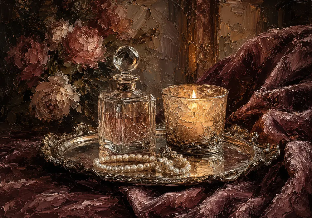 Candlelit Perfume Tray Romantic Bedroom Wall Art Canvas Print