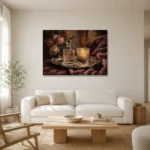 Candlelit Perfume Tray Romantic Bedroom Wall Art Canvas Print styled in a refined neutral interior