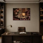 Candlelit Perfume Tray Romantic Bedroom Wall Art Canvas Print displayed in a contemporary gallery-inspired room